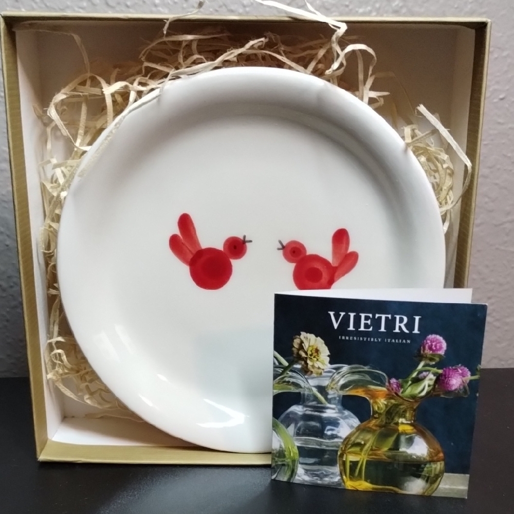 Vietri White Plate with Red Bird Motif